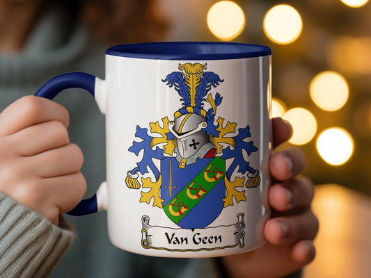 Heraldic Crest Coffee Mug, Van Geen Family Shield - Unique Gift Idea
