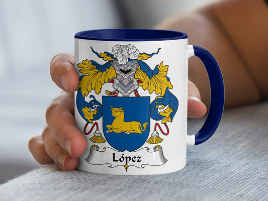Heraldic Shield Lopez Family Crest Mug, Coffee Cup, Ancestral Emblem, Custom Heraldry Gift