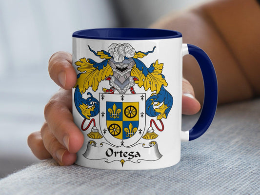 Heraldic Shield Ortega Family Crest Mug, Custom Coat of Arms Drinkware