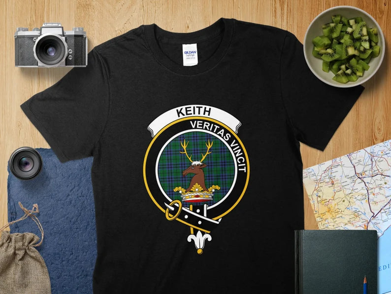 Personalized Scottish T-Shirt, Featuring Scottish Clan Crest of Choice, Tartan Background