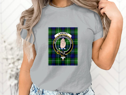 Lamont Clan Tartan Crest T-Shirt, Scottish Heritage Tee