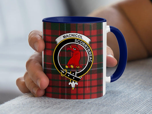 Scottish Clan MacNicol Crest Mug, Traditional Tartan Pattern, Heritage Coffee Cup