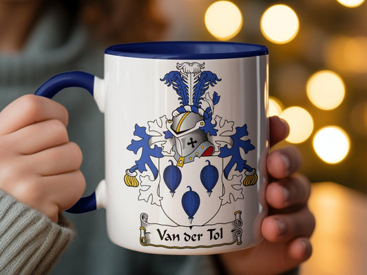 Van der Tol Family Crest Mug, Dutch Heraldry Coffee Cup, Unique Ancestral Gift