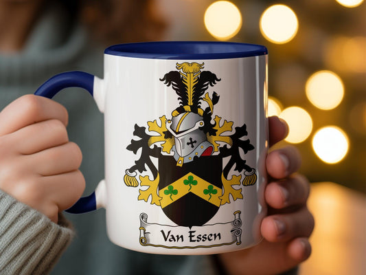 Van Essen Family Crest Mug, Dutch Surname Heraldic Coffee Cup