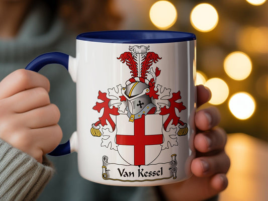 Van Kessel Family Crest Mug - Heraldic Emblem with Red and White