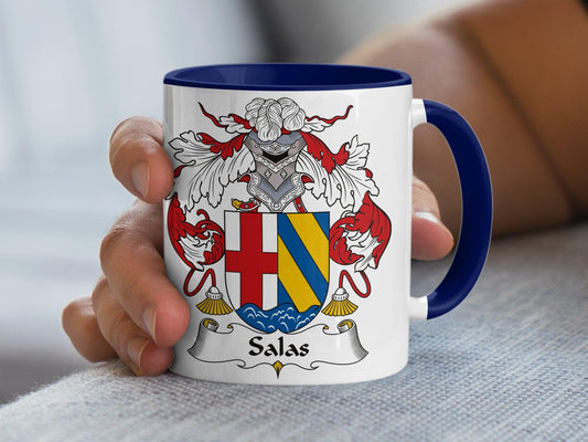 Vibrant Salas Family Crest Mug, Heraldic Coat of Arms Coffee Cup