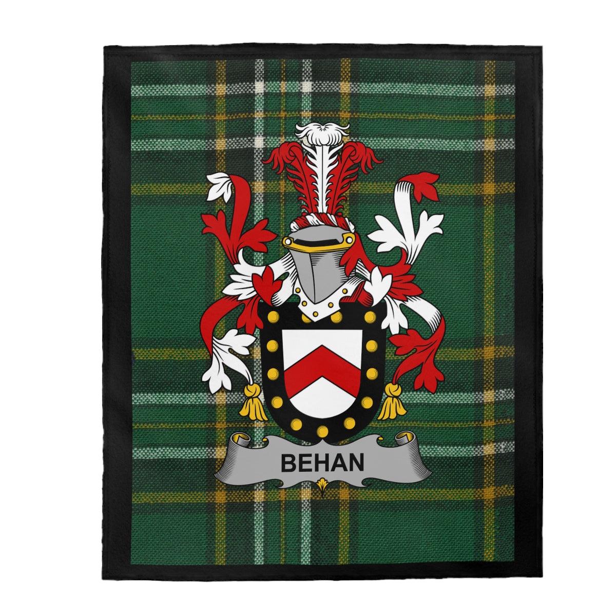 Behan Family Irish Blanket, Behan Irish Coat Of Arms Blanket, Behan Surname Ireland Tartan Gift