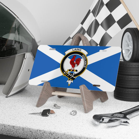 Clan Laing Crest Scottish Novelty License Plate, St Andrews Scottish Flag Plate