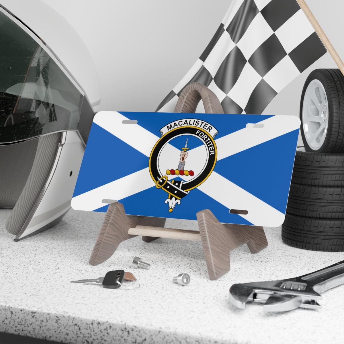 Clan MacAlistar Crest Scottish Novelty License Plate, Scottish Flag Plate