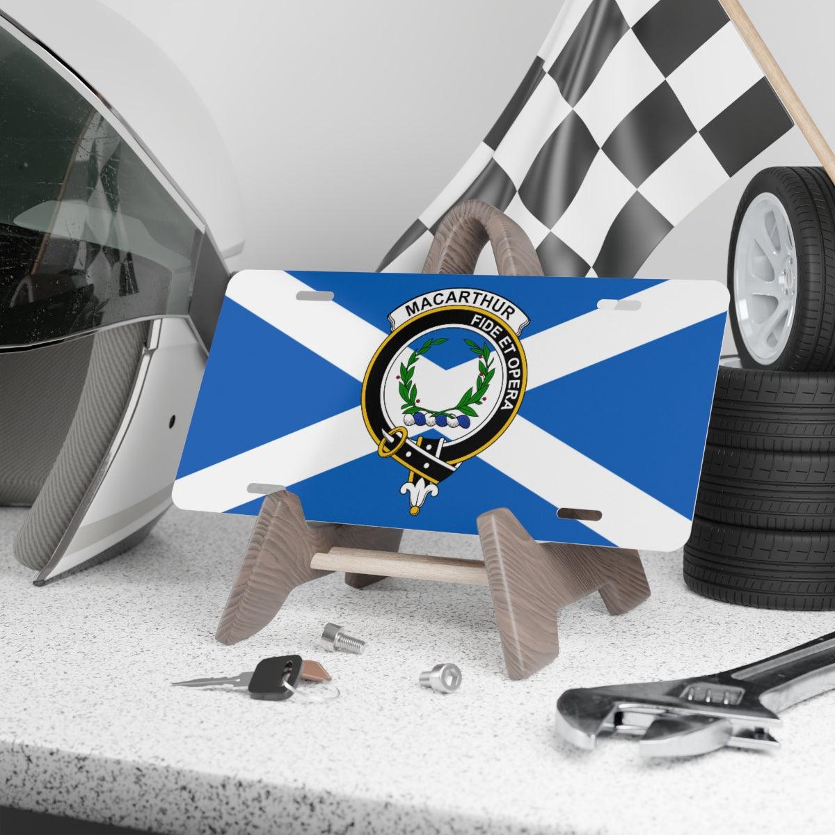 Clan MacArthur Crest Scottish Novelty License Plate, Scottish Flag License Plate