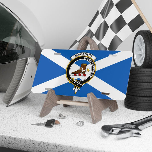 Clan MacAuley Crest Scottish Novelty License Plate, Scottish Flag Plate