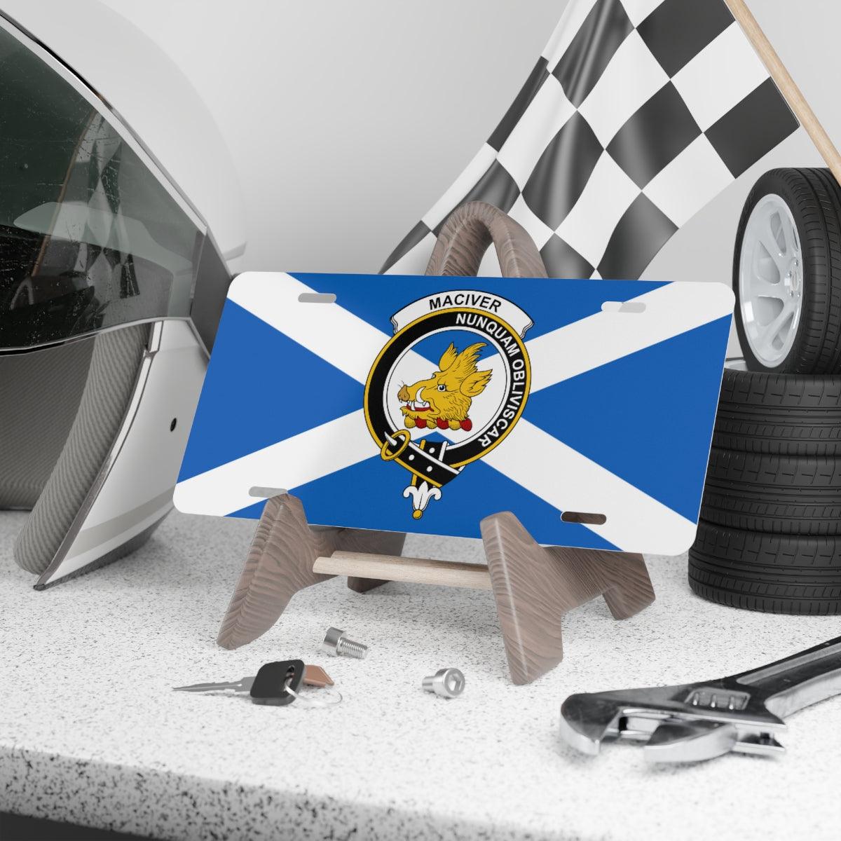 Clan MacIver Crest Scottish Novelty License Plate, Scottish Flag Plate