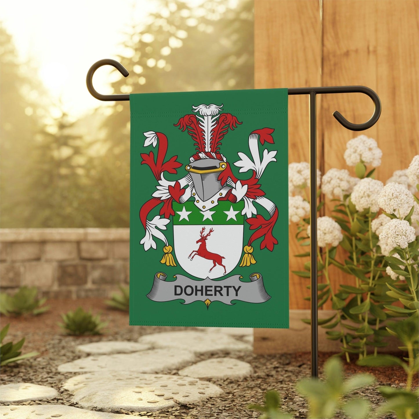 Doherty Family Coat Of Arms Irish Flag, Irish Family Name Garden Banner