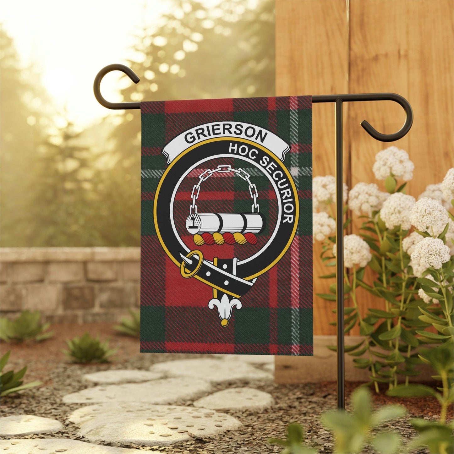 Grierson Clan Scottish Tartan Garden Banner, Grierson Family Crest Scotland Flag