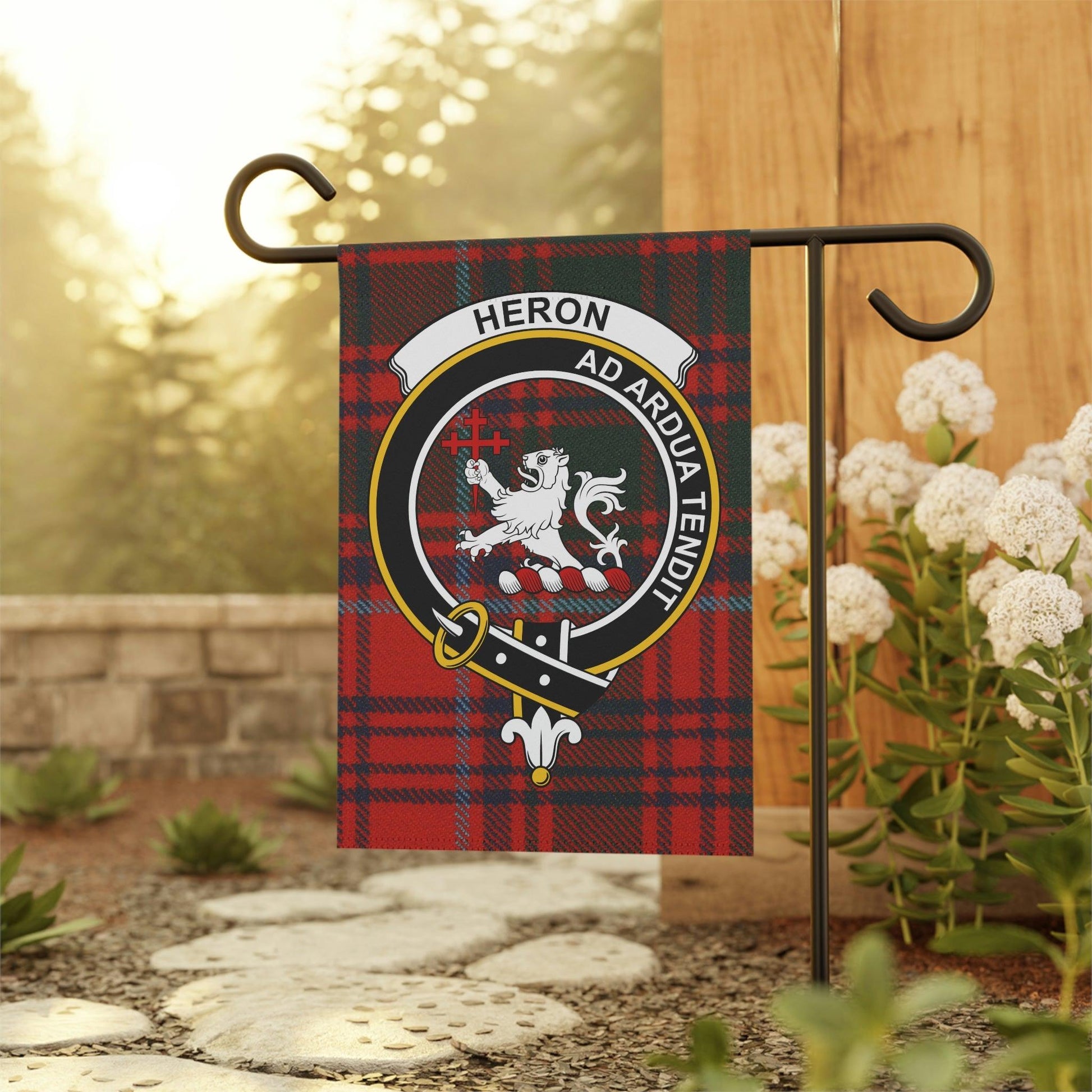 Heron Clan Scottish Tartan Garden Banner, Heron Family Crest Scotland Flag