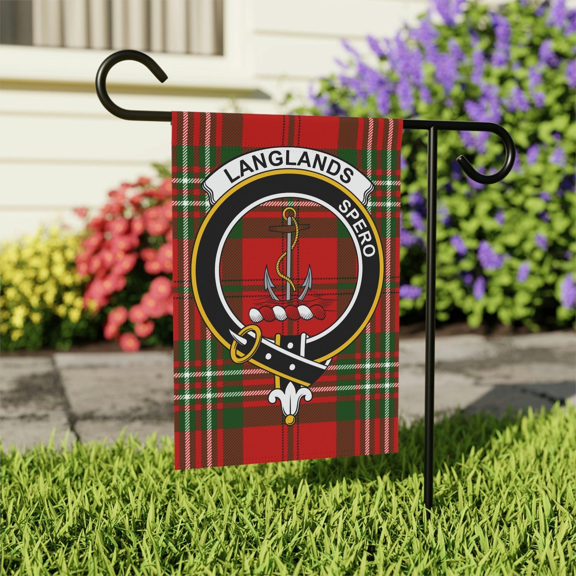 Langlands Clan Scottish Tartan Garden Banner, Langlands Family Crest Scotland Flag