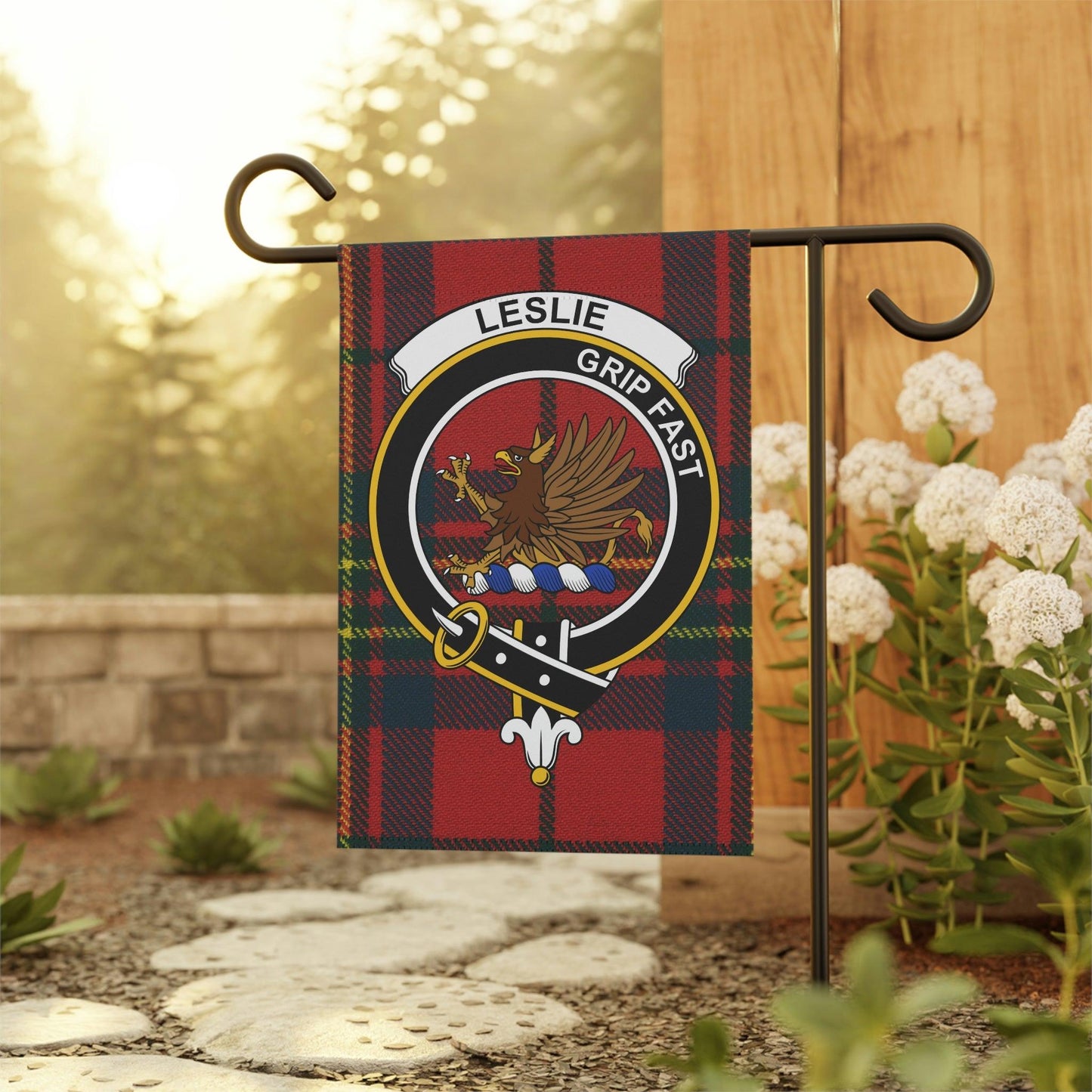 Leslie Clan Scottish Tartan Garden Banner, Leslie Family Crest Scotland Flag