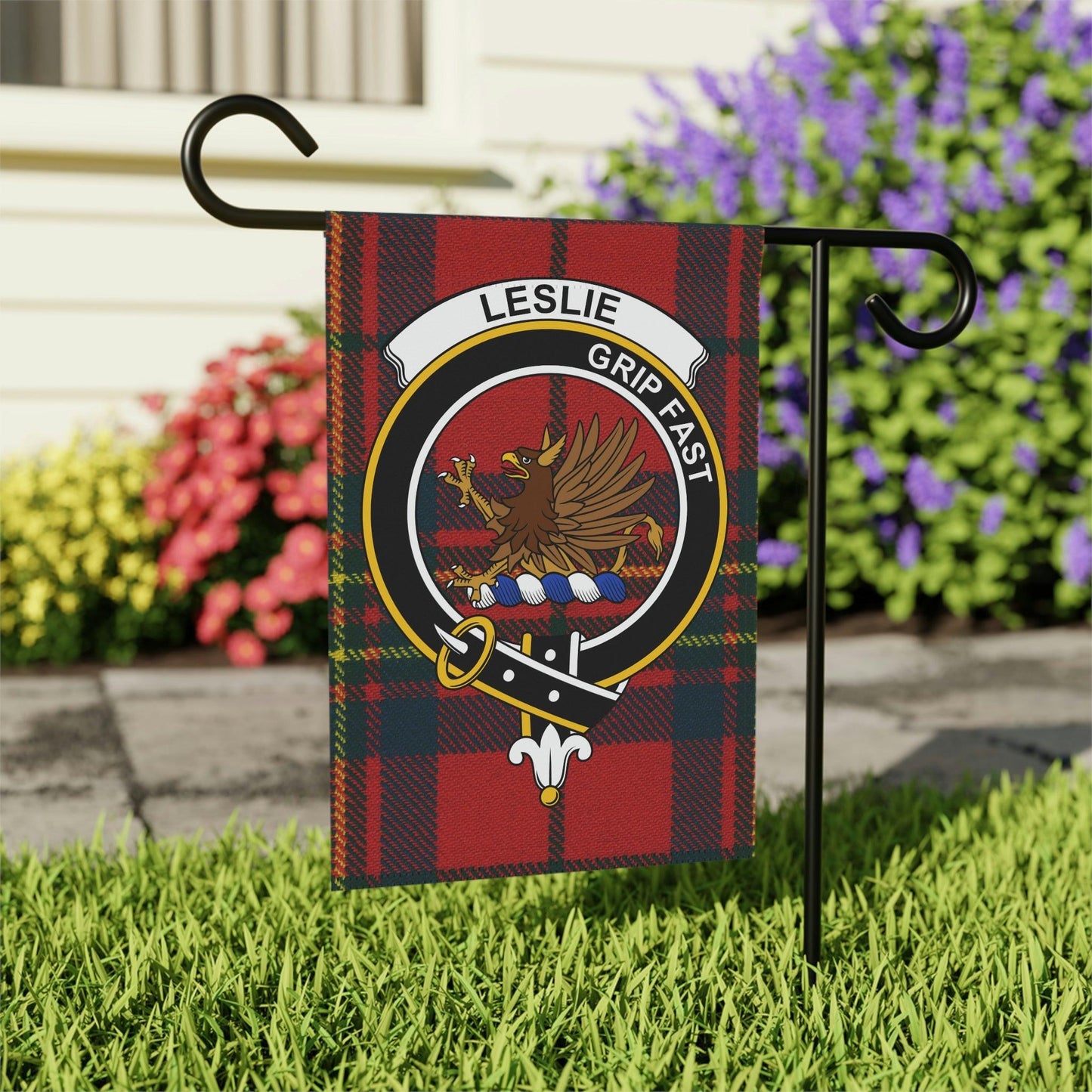 Leslie Clan Scottish Tartan Garden Banner, Leslie Family Crest Scotland Flag