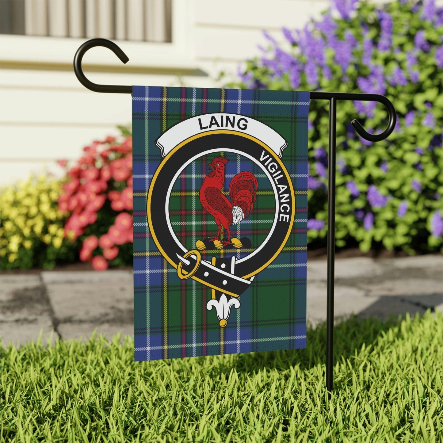 Liang Clan Scottish Tartan Garden Banner, Laing Family Crest Scotland Flag